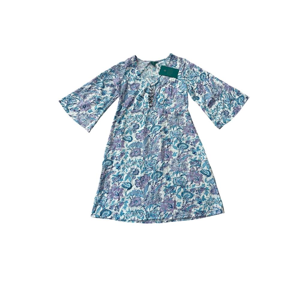 Aller Simplement NWT Paisley Floral Bell Sleeve Dress Size XL Teal Cottagecore